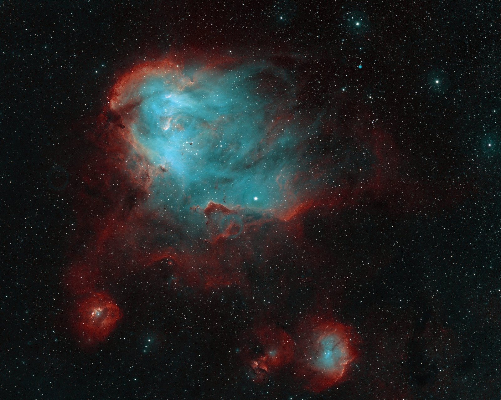 IC 2944 in the Hubble palette: orange shells around a blue cavity